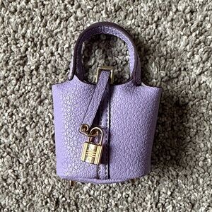 Luxury Micro Mini Bag Charm Keychain Pouch, her*mes  picotin purple color